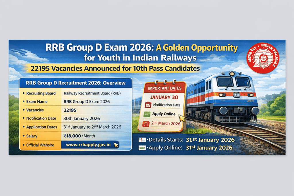 RRB Group D Exam 2026 युवाओं के लिए रेलवे में नौकरी का सुनहरा अवसर